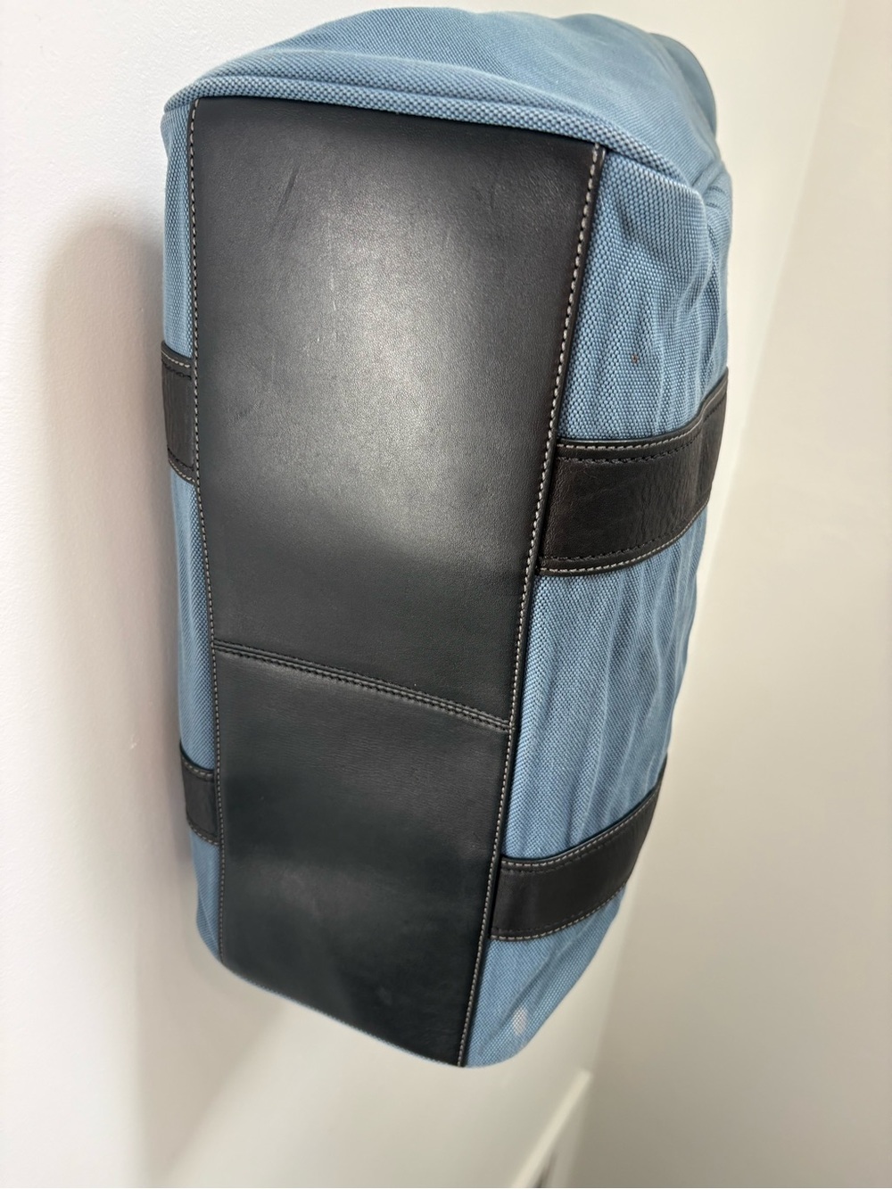 Vintage Coach Bleecker Canvas Tote Bag Gray Blue Leather Trim USA Style 5723 - Picture 4 of 12